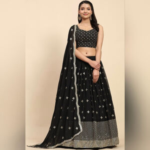 Black Sequin Embroidered Faux Georgette Lehenga Choli